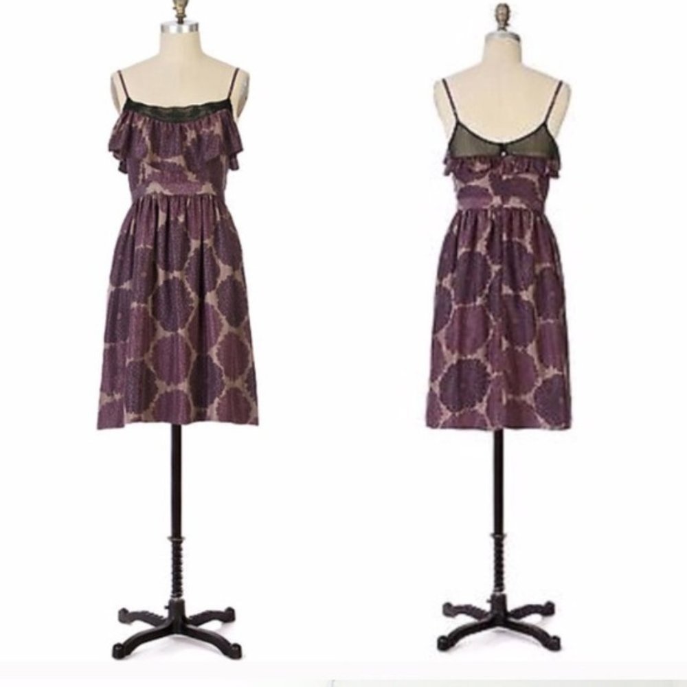 Anthropologie Lil Come What May Silk Dress 1950s